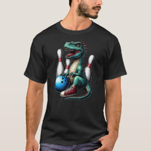 Dinosaur Bowling Ball Graphic Funny Dino Bowler Ki T-Shirt