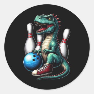 Dinosaur Bowling Ll Graphic Funny Dino Bowler Kids Classic Round Sticker