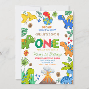 Dinosaur boy 1st birthday invitation