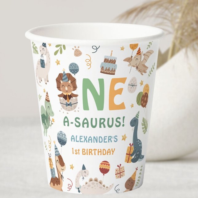 Dinosaur Boy 1st Birthday One A-Saurus Dino Paper Cups (Creator Uploaded)