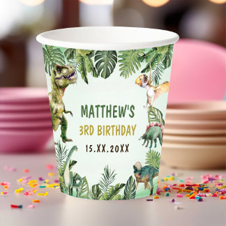 Dinosaur Boy 3rd Birthday Party Paper Cups
