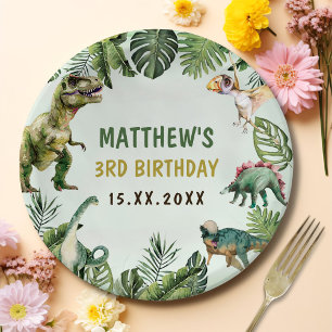 Dinosaur Boy 3rd Birthday Party Paper Plate
