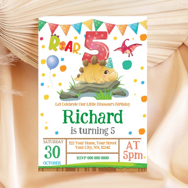 Dinosaur boy 5th Birthday Invitation (Creator Uploaded)