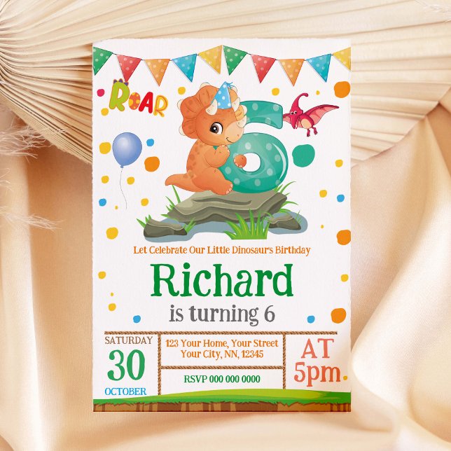 Dinosaur boy 6th Birthday Invitation (Creator Uploaded)