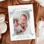 Dinosaur Boy Baby Photo Birth Announcement<br><div class="desc">Cute birth announcement card with a vertical photo of your newborn featuring illustration of blue dinosaurs.</div>