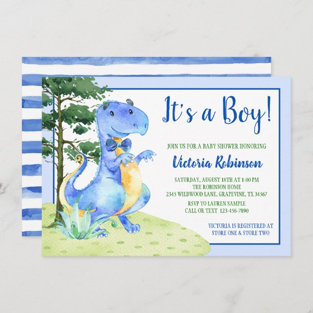 Dinosaur Boy Baby Shower Invitation (Front/Back)