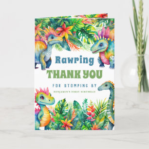 Dinosaur Boy Birthday Party Custom Photo Tropical Thank You Card