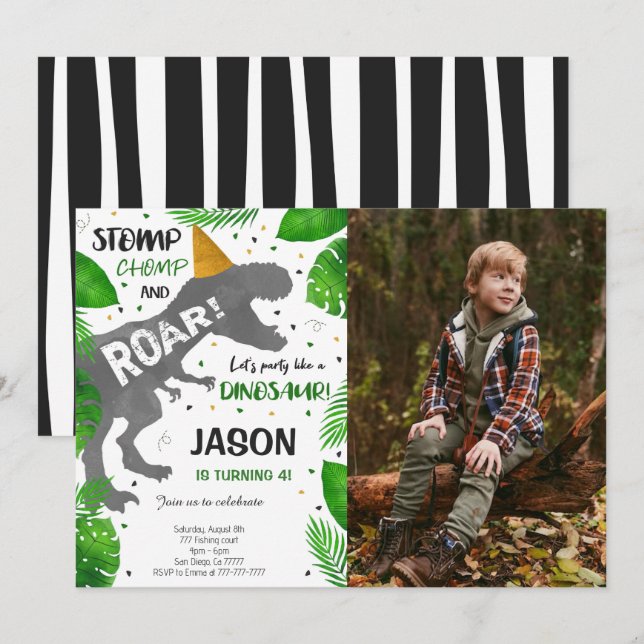 Dinosaur Boy Birthday Party Photo Invitation (Front/Back)