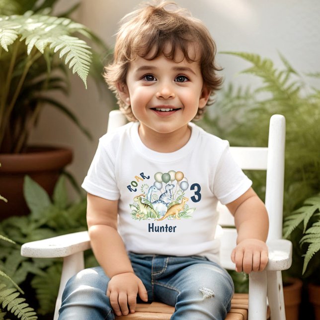 Dinosaur Boy Blue Green Name 3rd Birthday Toddler T-Shirt (Dinosaur Boy Blue Green Name 3rd Birthday Toddler T-shirt)