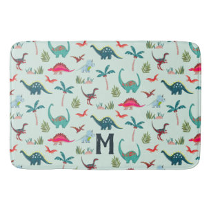 Dinosaur boy blue monogram all-over print kids bath mat