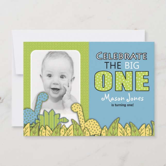 Dinosaur Boy First Birthday Party Invitation (Front)