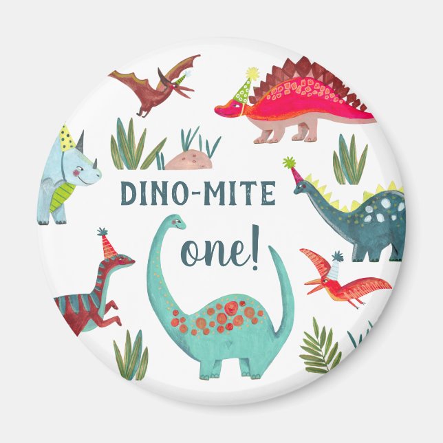 Dinosaur boy first one birthday party magnet (Front)