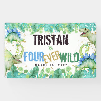 Dinosaur Boy Four Ever Wild Birthday  Banner