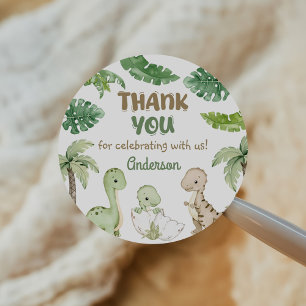 Dinosaur Boy Green 1st Birthday Classic Round Sticker