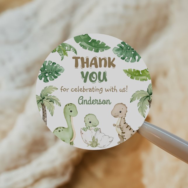 Dinosaur Boy Green 1st Birthday Classic Round Sticker (Creator Uploaded)