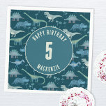 Dinosaur Boy Kids Birthday Party Dark Napkin<br><div class="desc">Time for a wild birthday party!  A fun bunch of adorable dinosaurs on a dark teal green background,  ready to customise with your child's name and age.  Great for any age child,  boy or girl.  Original art by Nic Squirrell.</div>