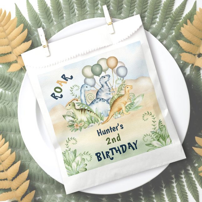 Dinosaur Boy Pastel Blue Green 2nd Birthday Favour Bags (Dinosaur Boy Pastel Blue Green 2nd Birthday Favor Bag)