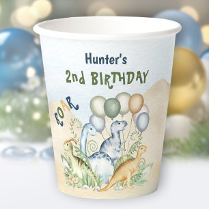 Dinosaur Boy Pastel Blue Green Birthday Paper Cups