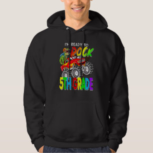 Dinosaur Boy Ready To Rock 5th Grade 1st Day Of Sc Hoodie