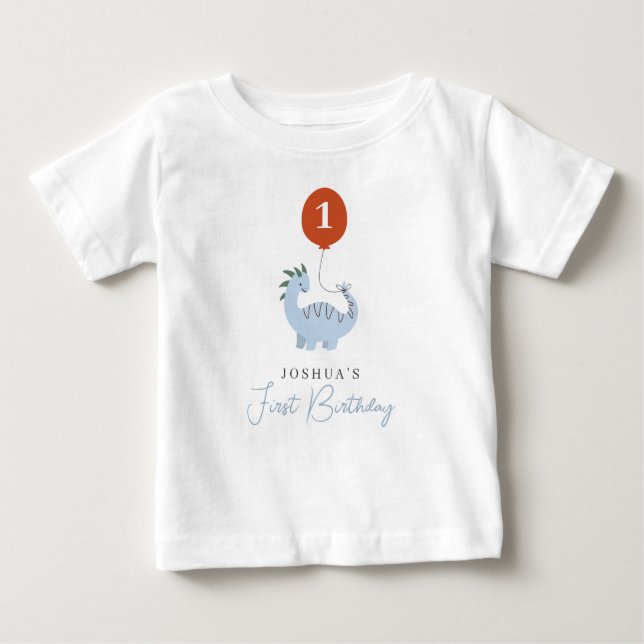 Dinosaur Boys First 1st Birthday Baby T-Shirt (Front)