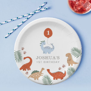 Dinosaur Boys First 1st Birthday Paper Plate