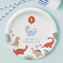 Dinosaur Boys First 1st Birthday Paper Plates