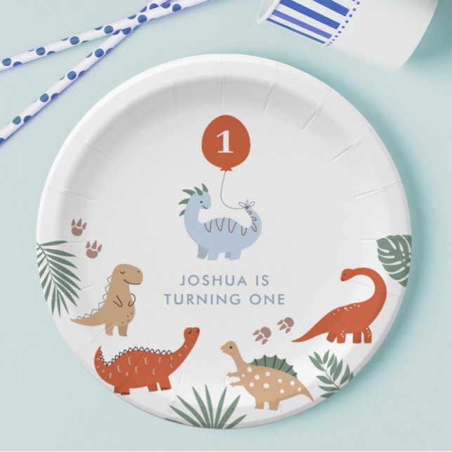 Dinosaur Boys First 1st Birthday Paper Plates (Creator Uploaded)