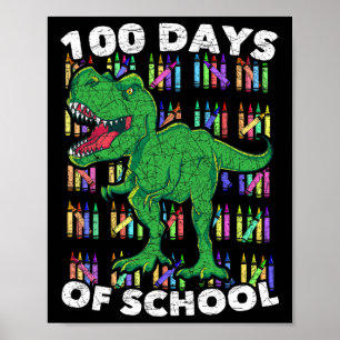 Dinosaur Boys Girls Kids Student T Rex 100 Days Of Poster