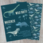 Dinosaur Boys Kids Birthday Party Dark Invitation<br><div class="desc">Time for a wild birthday party!  A fun bunch of adorable dinosaurs on a dark teal green background,  ready to customise with your child's name,  age and party details.
Great for any age boy or girl.  The back features a matching dinosaur pattern.  Original art by Nic Squirrell.</div>