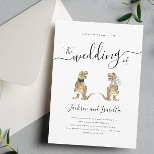 Dinosaur Bride and Groom Black and White Wedding Invitation
