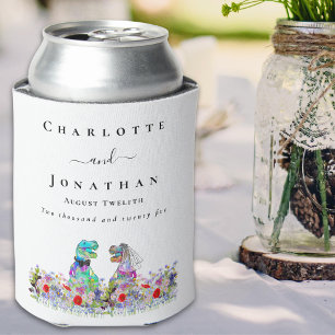 Dinosaur Bride and Groom Custom Wedding Can Cooler