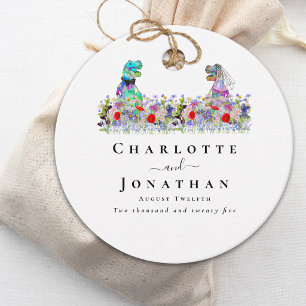 Dinosaur Bride and Groom Custom Wedding Favour Tags