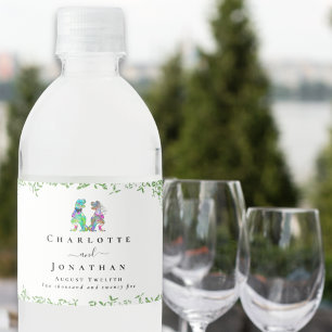 Dinosaur Bride and Groom Custom Wedding Water Bottle Label