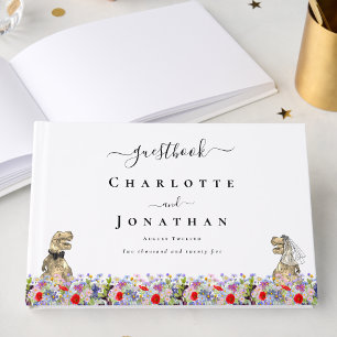 Dinosaur Bride and Groom Custom Wildflower Wedding Guest Book