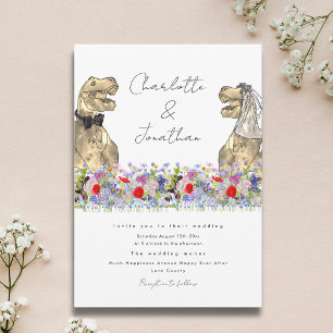 Dinosaur Bride and Groom Wildflower Invitation