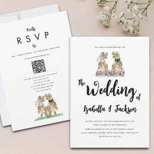 Dinosaur Bride and Groom Wildflower Wedding Invitation