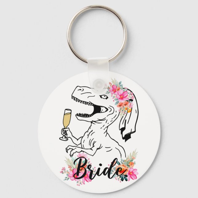 Dinosaur Bride Bridesmaid Floral Bachelorette Part Key Ring (Front)