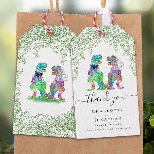 Dinosaur Bride & Groom Custom Wedding Thank You Gift Tags