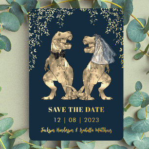 Dinosaur Bride & Groom Wedding Save the Date Gold