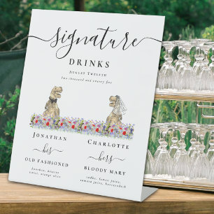 Dinosaur Bride & Groom Wedding Signature Drink Bar Pedestal Sign