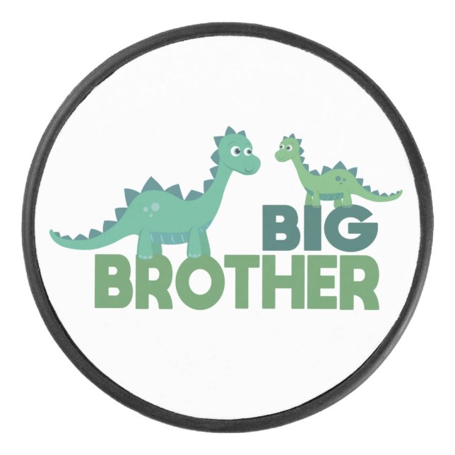 Dinosaur brothers, big brother young boy  hockey puck (Front)