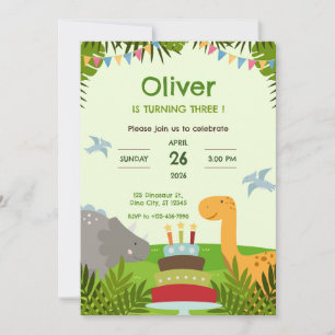  Dinosaur Cake Birthday Party Invitation
