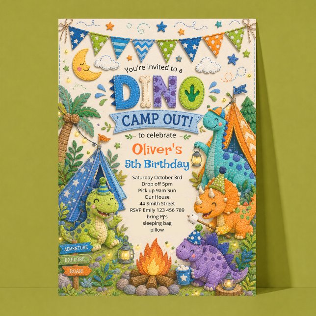 Dinosaur Camp Out Birthday Invitation (Creator Uploaded)
