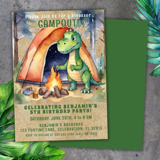 Dinosaur Camping Sleepover Birthday Party Invitation (Creator Uploaded)