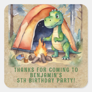 Dinosaur Campout Birthday Party Favour Square Sticker