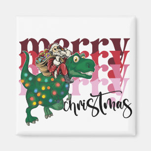 Dinosaur carrying Santa Claus Christmas Magnet