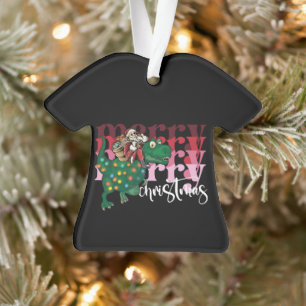 Dinosaur carrying Santa Claus Christmas Ornament