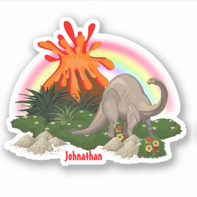 Dinosaur cartoon island volcano rainbow DIY name (Front)