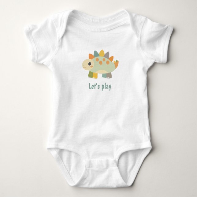 Dinosaur Cartoon Style Personalised Baby Bodysuit (Front)