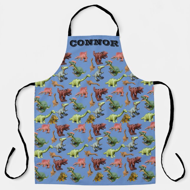 Dinosaur Cartoon toy Collage Custom Text Apron (Front)